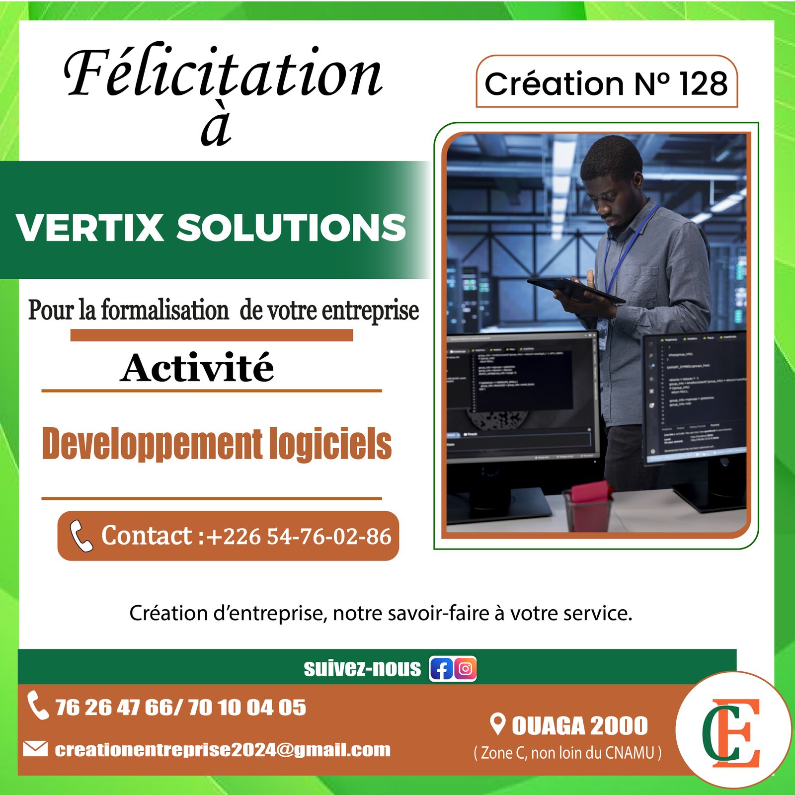 VERTIX SOLUTIONS a été formalisée avec succès.