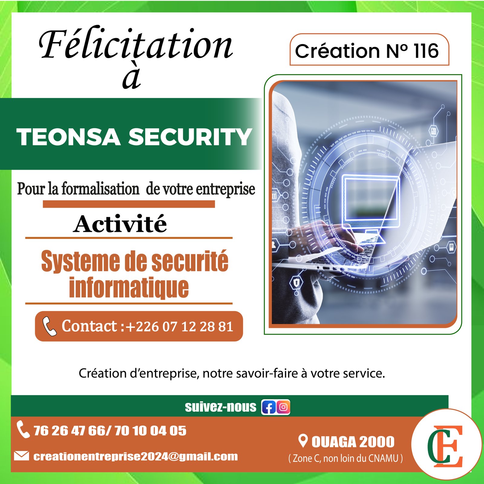 TEONSA SECURITY a été formalisée avec succès.